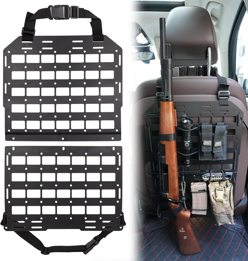Pridefend Heavy Duty Rigid Tactical Seat Back Gun Rack with Molle Panel Vehicle Gun Holder,All-Steel Tactical Seat Back Organizer for Hunting Rifles/Shotguns - Image 1